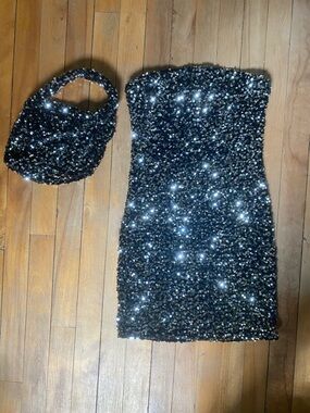 Thirty | Thirty Lila Black Sequin Dress w. Boho Bag